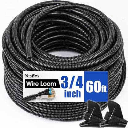 60 FT Wire Loom 3/4 Inch, Split Wire Loom Tubing Wire Conduit, Wire Protector Tubing – Black - color: 3/4" x 60ft-Black