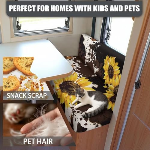 Cow Print Sunflower RV Dinette Cushion Covers 2 Pack RV Replacement Stretch Sofa Seat Slipcovers Universal Comfortable Camper Cushion Slipcover RV Accessories for Inside - color: Cow Print Sunflower