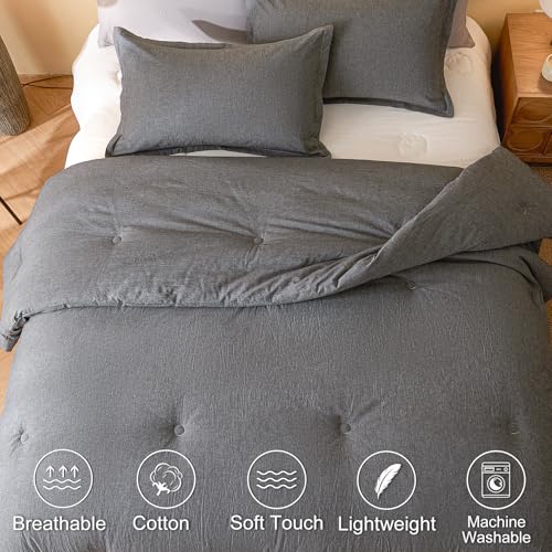 100% Cotton Comforter Set Twin Size – Reversible Yarn-Dyed Design, Soft Washed Cotton on Both Sides, Lightweight All-Season Bedding, Machine Washable(Black Grey, 68”x90”) - color: Black Grey, size: Twin(68"x90")