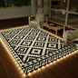 HAUSHOF 5'X8' Outdoor Rug Waterproof with LED Strip Light, Reversible Outdoor Plastic Straw Rug, Patio Rug with 4 Rug Stakes, Outdoor Carpet Mat for RV, Camping, Beach, Porch, Balcony, Black&White