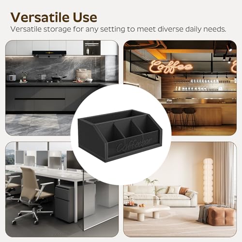 YATINEY Coffee Bar Organizer, Wooden Coffee Pod Organizer for Countertop, Versatile Pod Holder with Dividers, Holds Syrup, Cups, Tea Bags, Easy Assembly, Black KH11BB - color: Black