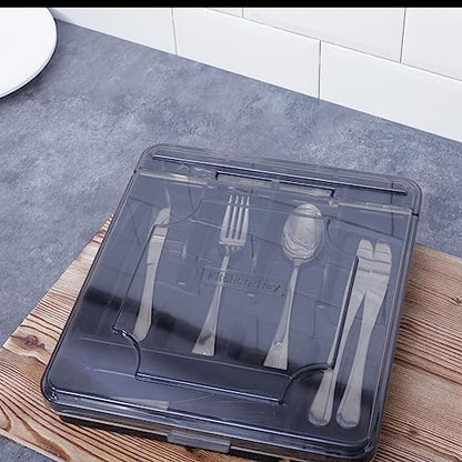 Silverware Organizer With Lid, Utensil Drawer Organizer. Removable Lid, 5 Slots Total Caddy for Flatware Cutlery Knives, Forks, Spoons.Black.