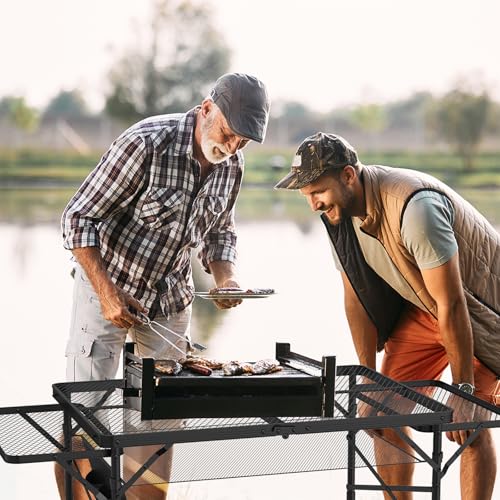 WildFinder Folding Table with 2 Wing Panels, 3x2 FT Camping Table with Mesh Desktop,Height Adjustable Folding Grill Table with Mesh Bag,Portable Outdoor Table for Picnic,Camping,BBQ,Beach(Black) - size: 3x2FT with 2 Panels