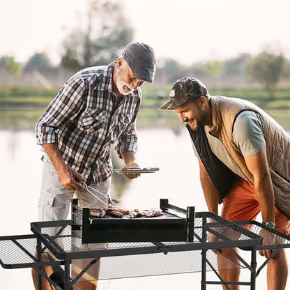 WildFinder Folding Table with 2 Wing Panels, 3x2 FT Camping Table with Mesh Desktop,Height Adjustable Folding Grill Table with Mesh Bag,Portable Outdoor Table for Picnic,Camping,BBQ,Beach(Black) - size: 3x2FT with 2 Panels