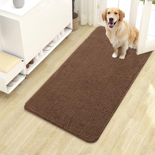 OLANLY Dog Door Mat for Muddy Paws 40x24, Absorbs Moisture and Dirt, Absorbent Non-Slip Washable Doormat, Quick Dry Chenille Mud Mat for Dogs, Entry Indoor Entryway Carpet for Inside Floor, Mocha - color: Mocha, size: 40" X 24"