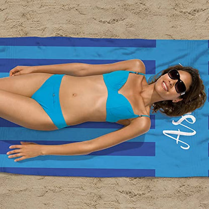 MeMoShe Personalized Beach Towel for Kids Custom Microfiber Beach Towels with Name Sand Free Pool Towel Quick Dry Stripes Print Beach Towels for Adults 30x60 Inch - color: Multi-color 8