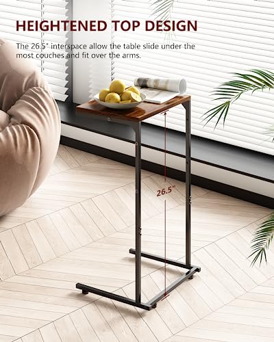 Vantic C Shaped End Table Set of 2, Small Side Table for Couch and Recliner, Slide Under Sofa Tray Desk with Storage Bag for Living Room and Bedroom, Rustic Brown - color: Rustic Brown