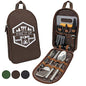 13 PC Grilling and Camping Cooking Utensils Set for The Outdoors BBQ - Stainless Steel Camp Kitchen Set Cookware Grill Tool Accessories Kit with Lightweight Stylish Crossbody Carrying Bag (Brown) - style: Brown Lite