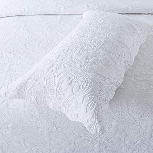 HoneiLife Quilt Set Queen Size - 3 Piece Embroidered Microfiber Bedspread Reversible Coverlet Lightweight Bedcover Paisley Pattern Bedding Set All Season Quilts-White - color: White, size: Queen/Full-90"x96"