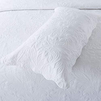 HoneiLife Quilt Set Queen Size - 3 Piece Embroidered Microfiber Bedspread Reversible Coverlet Lightweight Bedcover Paisley Pattern Bedding Set All Season Quilts-White - color: White, size: Queen/Full-90"x96"