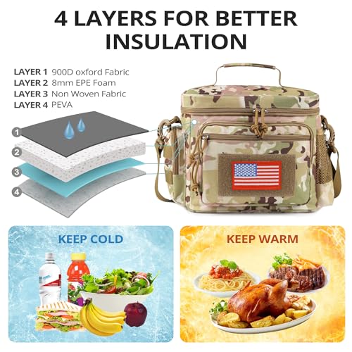 ATRIPACK Lunch Box for Men, Tactical Lunch Bag MOLLE Webbing Leakproof Insulated Large Lunch Cooler Women Adult Meal with Adjustable Shoulder Strap Durable Lunch Pail (Camo-Brown) - color: Camo-Brown, size: Medium