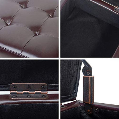 H&B Luxuries Tufted Leather Square Flip Top Storage Ottoman Cube Foot Rest (Brown with Storage) - color: Brown With Storage