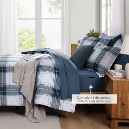 MaiRêve Queen Size Plaid Comforter Set Blue White, Classic 7 Pieces Farmhouse Bedding Set, All Season Lightweight Bed in A Bag with Sheets, Pillowcases & Shams - color: Blue White, size: Queen