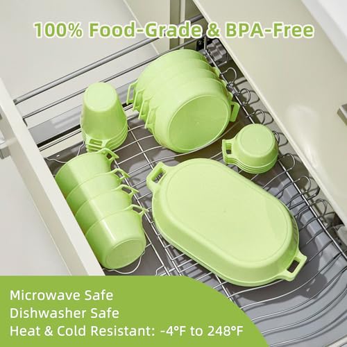 Dinnerware Set for 4, 21-Piece Unbreakable Plates and Bowls Set with Mesh Bag, Cups, Sauce Dishes and Serving Platters, Lightweight Outdoor Dish Set for Picnic, RV, Patio, BBQ, Sage Green - color: Sage Green
