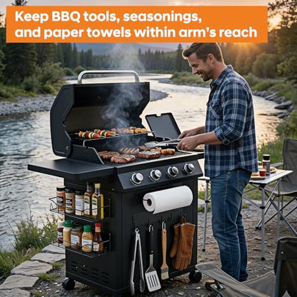 Magnetic Grill Caddy with Bins, BBQ Tool Organizer with Paper Towel Holder