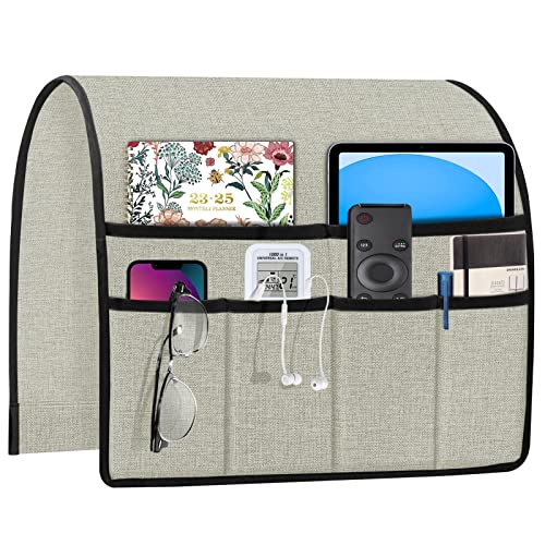 Joywell TV Remote Caddy Armchair Caddy for Recliner Sofa Armrest Organizer Non Slip Arm Chair Caddie with 6 Pocket Storage for Magazine, Tablet, Phone, iPad, Silver Grey - color: Silver Grey, size: 19'' x 35''