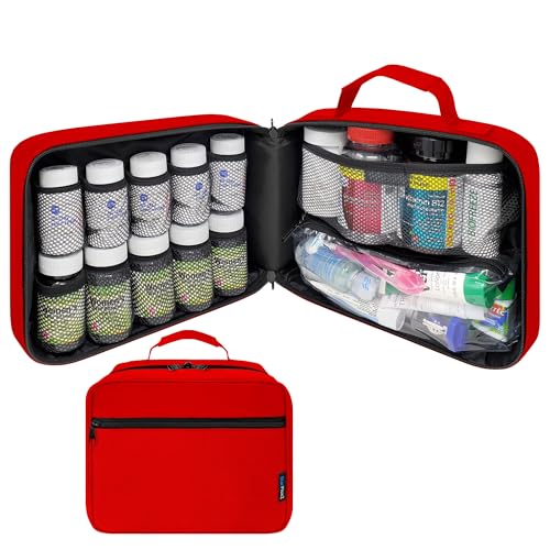 Large Medicine Organizer Bag – 10 Pocket Pill Bottle Organizer for Travel & Home Storage, Red - color: - LG Red