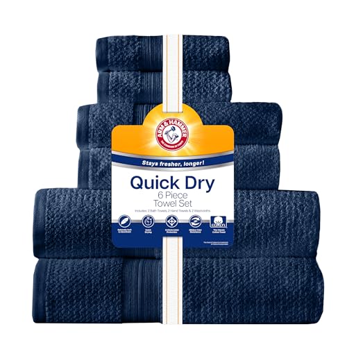 Arm & Hammer Quick Dry Bath Towel Set, 6 Piece, Dark Blue - color: Dark Blue