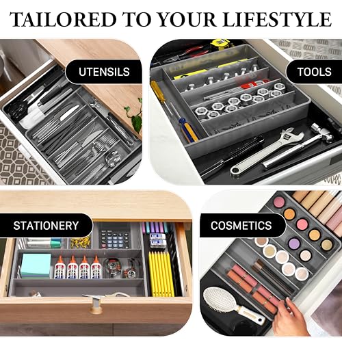 Simple Houseware Expandable Kitchen Drawer Flatware Organizer, Black/Gray - color: Black/Gray