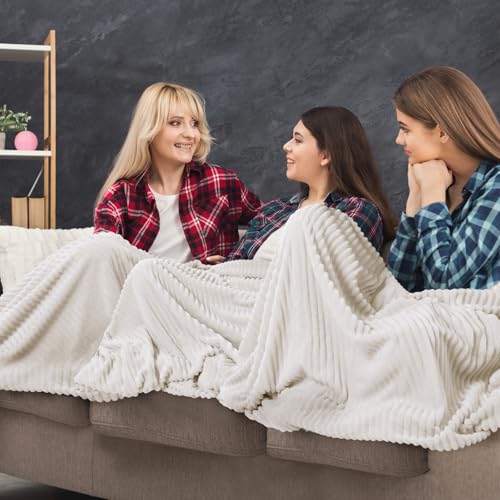 Buryeah 6 Pcs Flannel Throw Blanket Bulk 50 x 60 in Sleepover Blanket Outdoor Wedding Throw Lightweight, Oeko-tex Standard 100 Certified for Sofa Homeless Gifts (Cream White) - color: Cream White