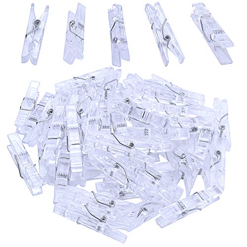 Jdesun 50 Pieces Photo Clips,Mini Plastic Picture Paper Clip Clothespins Peg for Office,Home,Arts - color: Clear White