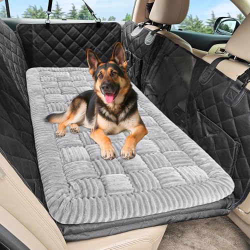 Dog Car Bed Mat, Non-Slip Backseat Extender Pet Blanket, Plaid Dog Bed for SUVs, Sedans & Trucks, Chew-Resistant Travel Pad for Dogs, Easy Clean & Scratch-Proof & Comfort (50"x24.6") Light Gray - color: Light Gray, size: For Cars/ SUV/ Small Truck (50"×24