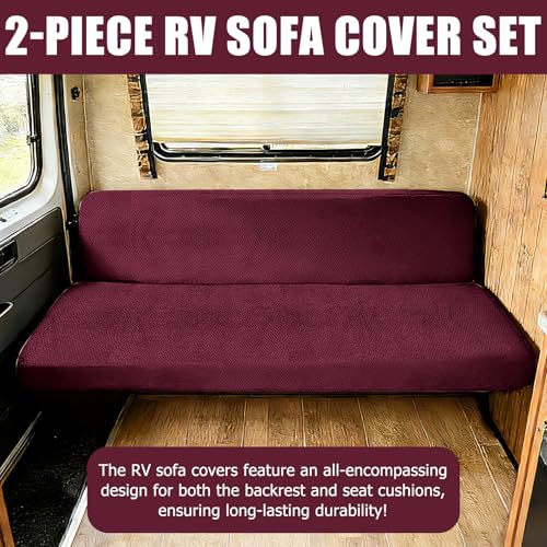 2 Piece RV Couch Covers for Sofa Bed, Stretch Elastic Camper Slipcover for RV Jackknife Sofa Bed, Washable Anti-Slip Furniture Protector, Pet Friendly & Wrinkle Free(Burgundy) - color: Burgundy