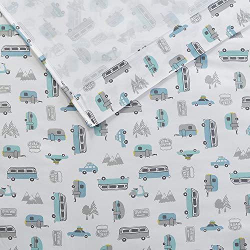 Intelligent Design Microfiber Cozy Bed Sheet Set, Modern All Season Bedding & Pillowcases, Premium 14" Elastic Pocket Fits up to 16" Mattress, Queen Grey/Blue Road Trip 4 Piece - color: Grey/Blue Road Trip, size: Queen