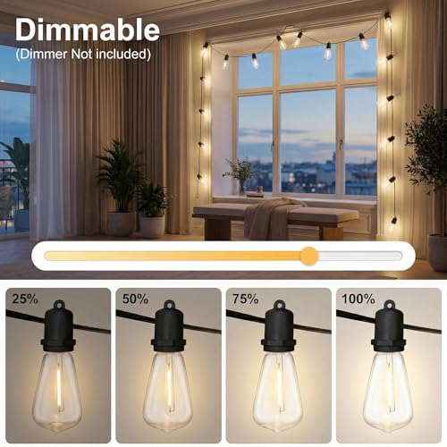 25FT LED Outdoor String Lights, 13 Shatterproof ST38 Edison Bulbs, Waterproof Patio Decor for Outside, Dimmable Bistro Cafe Hanging Lights - size: 25FT