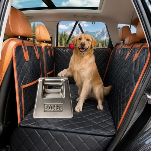 Dog Car Seat Cover for Back Seat, Hard Bottom Back Seat Extender for Dogs — Supports 500lbs for Safe Road Trips, Waterproof Pet Hammock Suitable for Large Breeds in Cars, SUVs & Trucks
