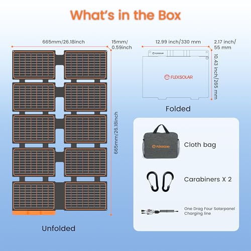 FlexSolar 100W Portable Solar Panels Chargers with PD3.0 USB-C,QC3.0 USB-A and DC Outputs Foldable IP67 Waterproof Power Emergency Camping for Small Power Station Generator,Phones, Power Banks - color: 100W