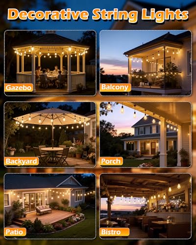 Outdoor String Lights 48FT, Commercial Grade Patio Lights with 16 (15+1) S14 Shatterproof Bulbs for Bistros Backyard Porch Party, IP65 Waterproof 2700K Warm White - color: 48FT-16Bulb