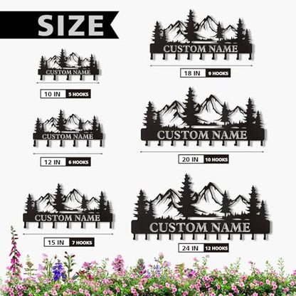 Dyoart Personalized Custom Mountain Theme Key Holder with Name, Metal Wall Mount, Coat Rack, Key Hooks, Home Decor Gift - color: 05 Mountain