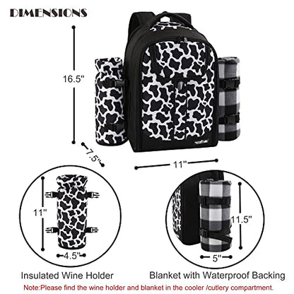apollo walker Picnic Backpack Bag for 2 Person with Cooler Compartment, Detachable Bottle/Wine Holder, Fleece Blanket, Plates and Cutlery Set (2 Person, Black) - color: Black, size: 2 Person