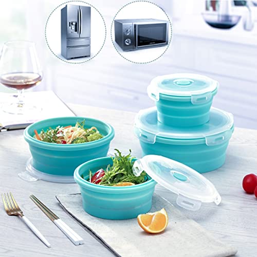 Collapsible Food Storage Containers, Collapsible Bowls with Lids for Camping Kitchen Stuff, RV Accessories for Inside Storage and Organization Camper Must Haves, Space Saving Silicone Bowls