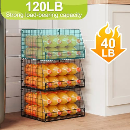 Jakyitvi 3 Pack XXL Stackable Wire Baskets, Large Storage Bins for Onion, Potato, Vegetable, Fruit, Snack, Pantry Baskets for Kitchen Cabinet Countertop, Pantry Organizers and Storage Solutions - size: 3 Pack