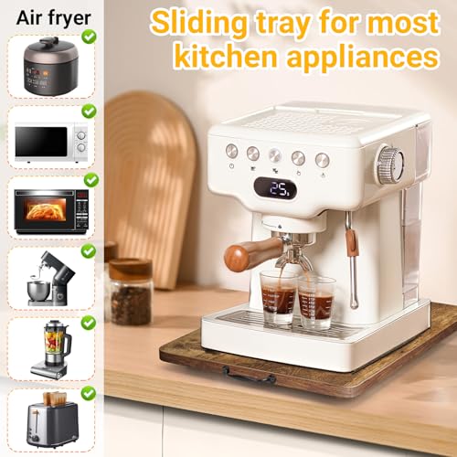 Sliding Tray for Coffee Maker, 360° Rotating Appliance Slider for Kitchen Appliances, Wooden Sliding Tray Suitable for Kitchen Countertops and Kitchen Appliances.(Brown, Large) - color: Brown