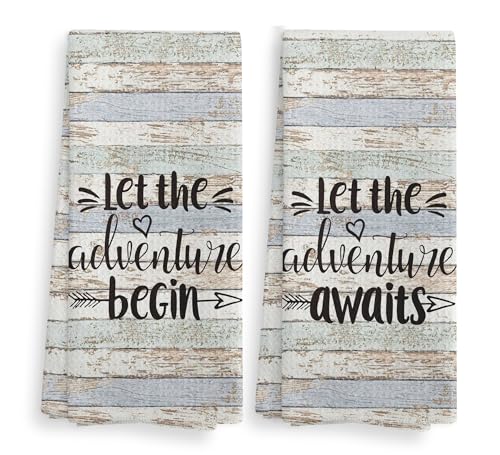 Let The Adventure Begin Kitchen Towel and Dishcloth Set of 2, Camping Hand Towels, Gifts for Campers, Campsite Drying Cloth, Tea Towels for Bathroom Kitchen, 1624 Inch - color: Adventure