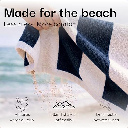 Salt Earth Cotton Striped Beach Cabana Towel, 6 Pack - 30"x60" Quick Dry Towels, Pool Essentials, Travel, Gym & Bathroom Towels, Oversized Beach Vacation Essentials, Navy Blue - color: Navy Blue-1, size: Pack of 6