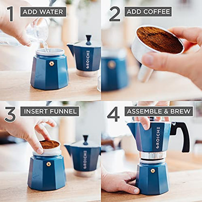GROSCHE Milano Stovetop Espresso Maker Moka Pot 9 Espresso Cup, 15.2 oz, Blue. Stove top Coffee Maker Moka Italian Espresso greca Coffee Maker Brewer Percolator - color: Blue, size: 9 espresso cups