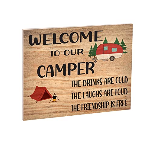 JennyGems Welcome to Our Camper Wooden Sign, Funny Camping RV Gifts and Decor and Wall Hanging, Made in USA - color: Welcome To Our Camper