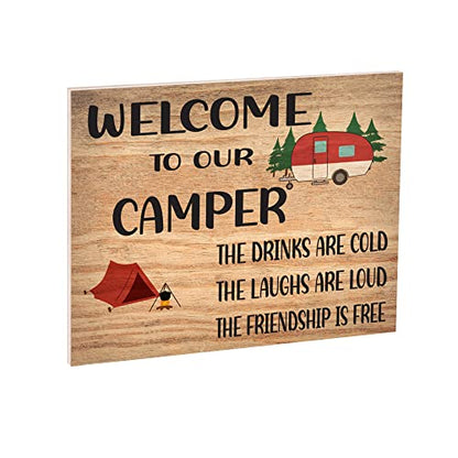 JennyGems Welcome to Our Camper Wooden Sign, Funny Camping RV Gifts and Decor and Wall Hanging, Made in USA - color: Welcome To Our Camper