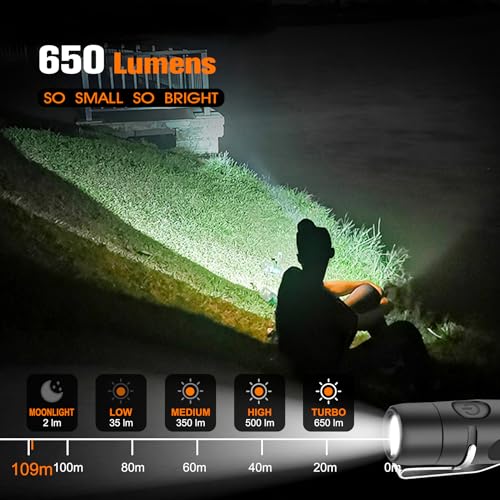 S15 Rechargeable Keychain Flashlight 2PCS, 650 Lumens Super Bright EDC Mini LED Flash Light, Portable Pocket Light for Emergencies, Hiking, Outdoor, Daily Use - color: Black-2PCS