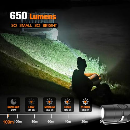 S15 Rechargeable Keychain Flashlight 2PCS, 650 Lumens Super Bright EDC Mini LED Flash Light, Portable Pocket Light for Emergencies, Hiking, Outdoor, Daily Use - color: Black-2PCS