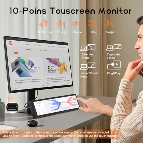 8.8 Inch Small Touchscreen Monitor, PC Temperature Display 1920x480, 60Hz HDMI PC Sensor Panel Display, IPS Mini Screen for Raspberry Pi, AIDA64 CPU RAM Data Temperature Monitor for ARGB Computer Case - size: 8.8