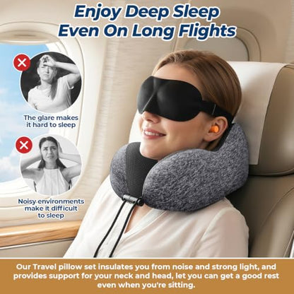ExploreBliss Travel Pillow, 2 Pack Travel Pillows for Sleeping Airplane, Removable Cover Neck Pillow with Adjustable Clasp, Memory Foam Neck Pillow Set (Dark Grey*2) - color: Dark Grey*2