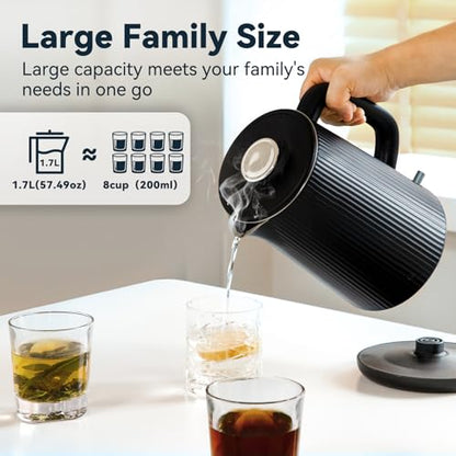 Nueve&Five 1.7L (57oz) Large Electric Kettle Perfect for 7+Cups of Tea and Coffee,2 quarts Double Wall Big Electric Tea Kettle,Auto Shut Off,1200W Hot Water Kettle Electric-Black - color: Black