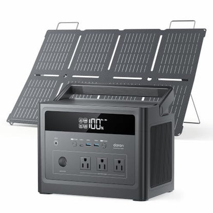 DaranEner Solar Generator 600W (1200W Peak) with 100W Solar Panel, 576Wh LiFePO4 Battery Backup Power Station for RV, Camping, Home Use [Shipped in 2 Separate Packages] - color: Charcoal Gray