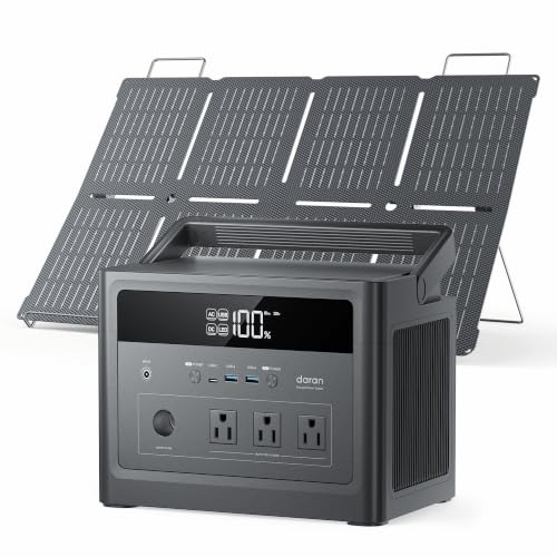 DaranEner Solar Generator 600W (1200W Peak) with 100W Solar Panel, 576Wh LiFePO4 Battery Backup Power Station for RV, Camping, Home Use [Shipped in 2 Separate Packages] - color: Charcoal Gray