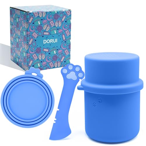 Original Canned Dog Food Storage Container | Wet Food Can Opener Spoon | Silicone Pet Can Lid | BPA Free, Airtight, Dishwasher & Freezer Safe(Blue) - color: Blue
